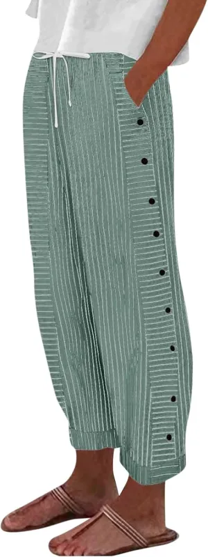 Womens Sweatpants, Peasant Pants Straight Leg Casual Linen Trendy Striped Side Loose