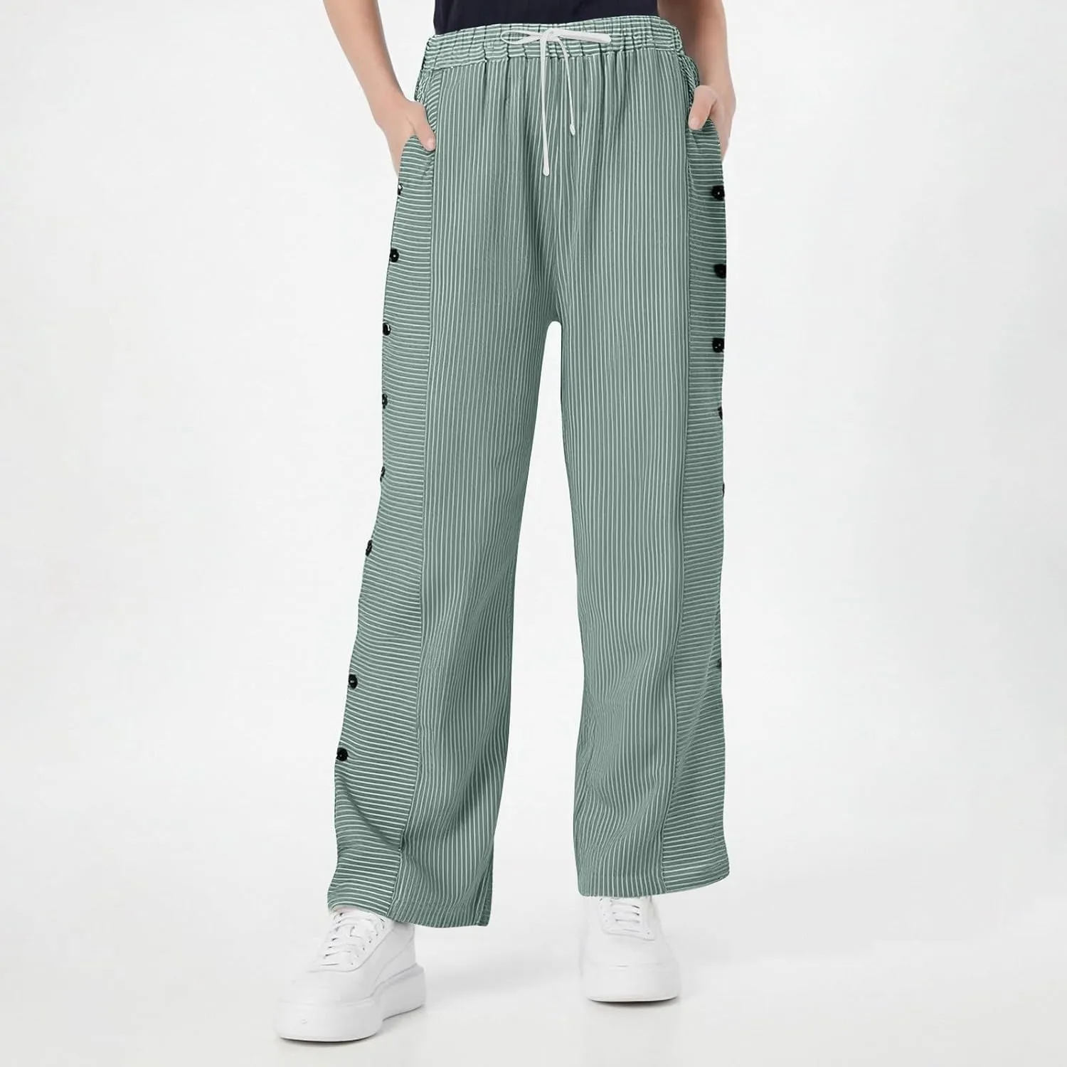 Womens Sweatpants, Peasant Pants Straight Leg Casual Linen Trendy Striped Side Loose